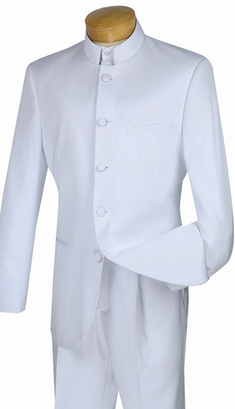 Men's White Chinese Mandarin Collar Suit Wedding Tuxedo 5HT