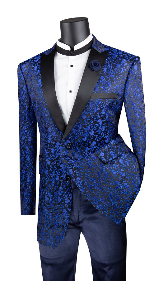 Men's Blue Floral Paisley Tuxedo Jacket Blazer BF-2