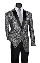 Load image into Gallery viewer, Men&#39;s Silver Black Floral Paisley Tuxedo Jacket Blazer BF-2
