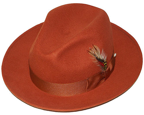 Men's Rust Fedora Hat 100% Wool Felt Brim Hat Untouchable