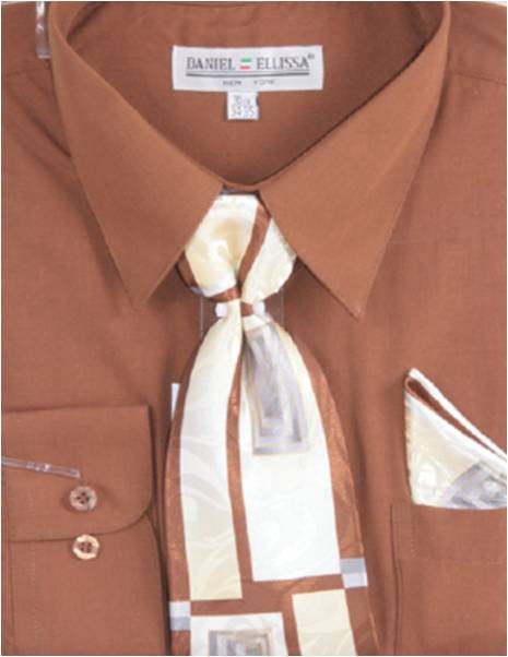 Dress Shirt Tie Set Men's Brown Daniel Ellissa D1P2