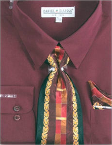 Dress Shirt Tie Set Men's Burgundy Daniel Ellissa D1P2