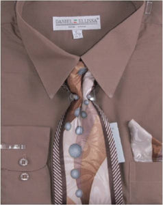 Men's Taupe Dress Shirt Tie Set Daniel Ellissa D1P2