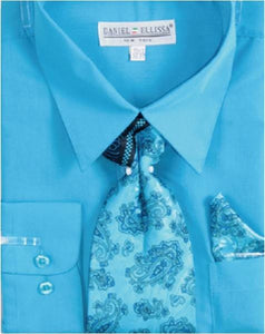 Shirt and Tie Combo Men Turquoise Daniel Ellissa D1P2