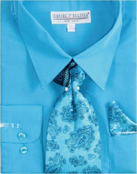 Shirt and Tie Combo Men Turquoise Daniel Ellissa D1P2