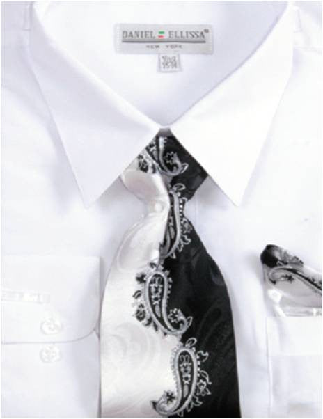 Daniel Ellissa Men's White Dress Shirt and Tie Combo Regular Fit D1P2