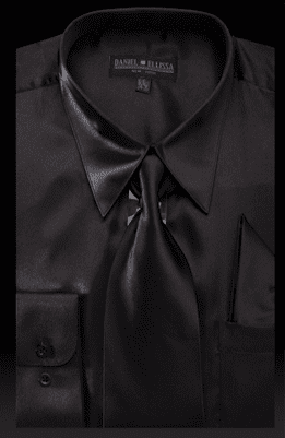 Men's Black Satin Shirt and Tie Set Daniel Ellissa 3012NP2