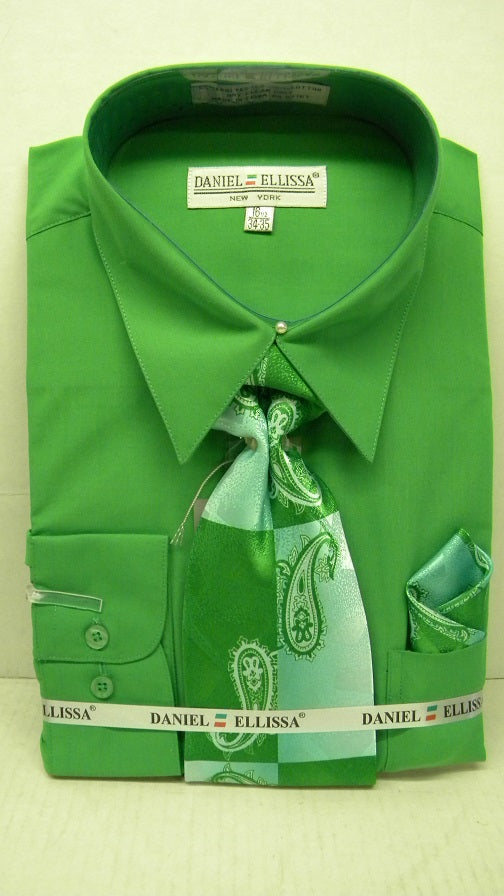green emerald velvet dress Shirt and Tie Set Men Lime Green Daniel Ellissa D1P2