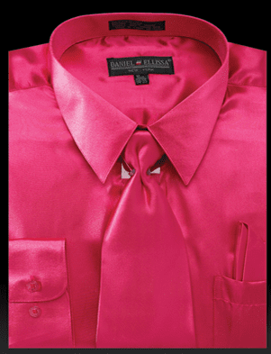 Men's Fuchsia Satin Shirt and Tie Set Daniel Ellissa 3012NP2
