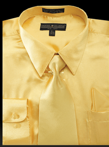 Men's Yellow Gold Satin Shirt and Tie Set Daniel Ellissa 3012NP2