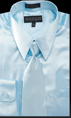 Men's Light Blue Blue Satin Shirt and Tie Set Daniel Ellissa 3012NP2