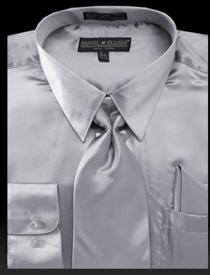 Men's Gray Satin Shirt and Tie Set Daniel Ellissa 3012NP2