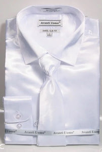 Slim Fit Shirt Tie Men's White Shiny Satin DNS06