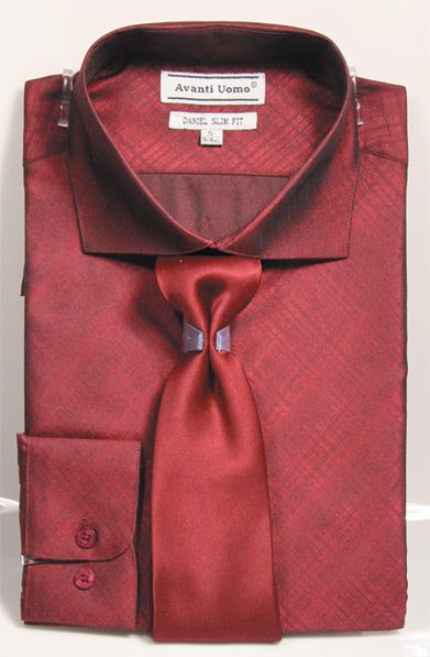 Slim Fit Shirt Tie Men's Burgundy Pattern Sharkskin DNS07 - 14.5 32/33 Burgundy