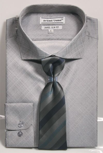 Slim Fit Shirt Tie Men's Gray Pattern Sharkskin DNS07