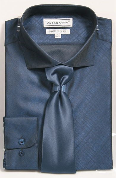 Slim Fit Shirt Tie Men's Navy Pattern Sharkskin DNS07