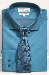 Slim Fit Shirt Tie Men's Teal Pattern Sharkskin DNS07