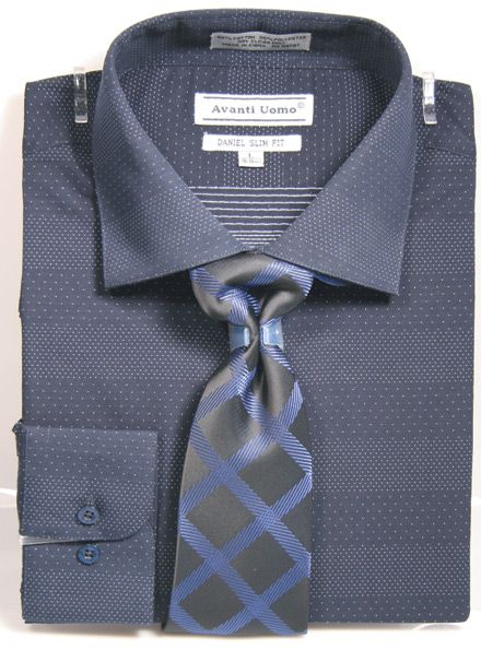 Slim Fit Shirt Tie Men's Navy Blue Mini Dot Pattern DNS08