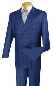 Men's Blue Plaid Double Breasted Suit Vinci DRW-1