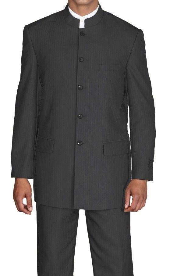 Chinese Collar Suit for Men Black Stripe Milano 925H