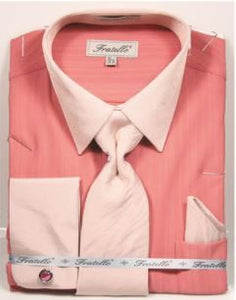 Men's Rose Pink French Cuff Dress Shirt Tie Combo Fratello FRV4149P2