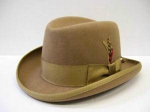 Men's Camel Godfather Hat 100% Wool Felt Homburg Hat Capas