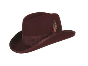 Men's Burgundy Godfather Hat 100% Wool Felt Homburg Hat Capas