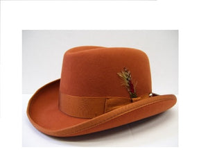 Men's Rust Godfather Hat 100% Wool Felt Homburg Hat Capas