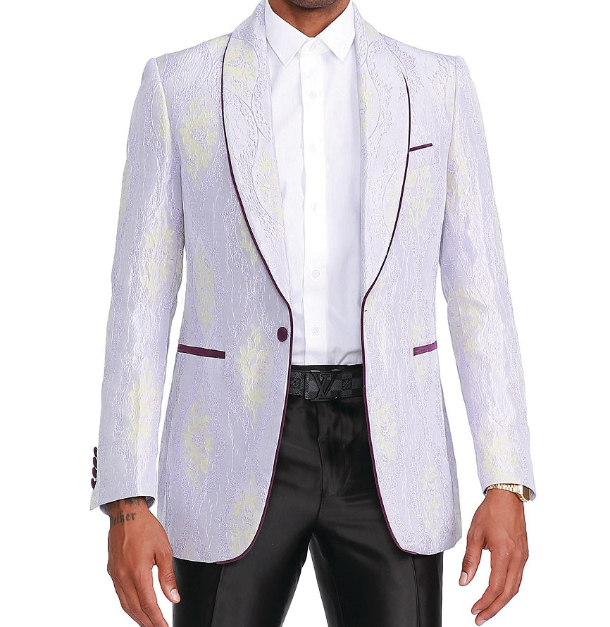 Empire Men's White Purple Tapestry Tuxedo Jacket Entertainer Blazer ME347H-02