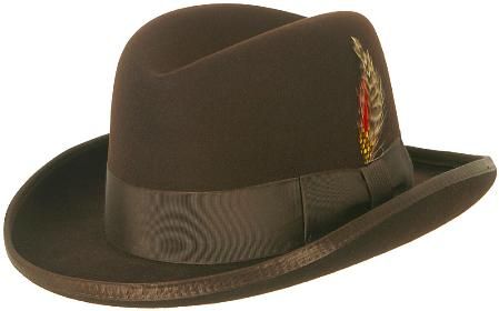 Men's Brown Godfather Hat 100% Wool Felt Homburg Hat Capas