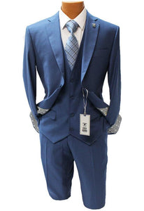 Stacy Adams Mens Indigo Blue 3 Piece Suit with Vest SM282H-05