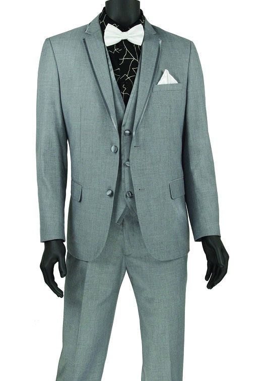 Men's Gray Slim Fit Party Wedding Suit Vest Trimmed Lapel SV2T-8