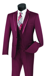 Men's Burgundy Slim Fit Party Wedding Suit Vest Trimmed Lapel SV2T-8