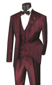 Slim Fit Fashion Suit Ruby Red Paisley Prom 3 Piece SVFF-3