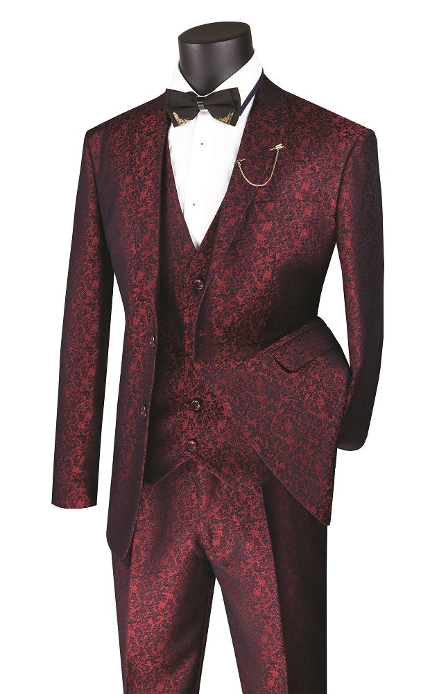Slim Fit Fashion Suit Ruby Red Paisley Prom Piece SVFF-3