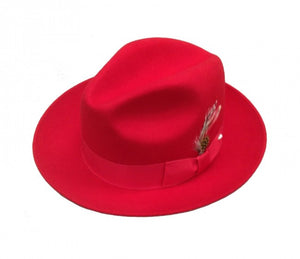 Men's Red Fedora Hat 100% Wool Felt Brim Hat Untouchable