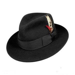 Men's Black Fedora Hat 100% Wool Felt Brim Hat Untouchable