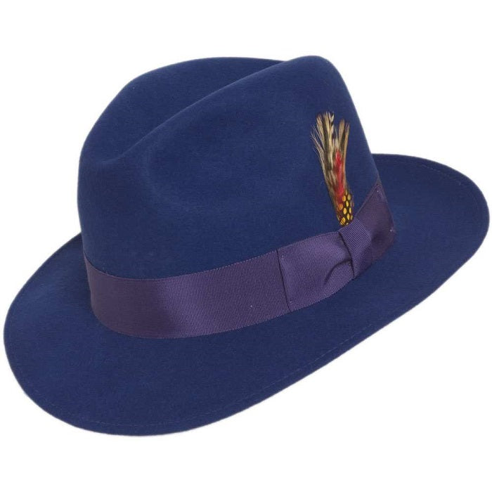 Men's Royal Blue Fedora Hat 100% Wool Felt Brim Hat Untouchable