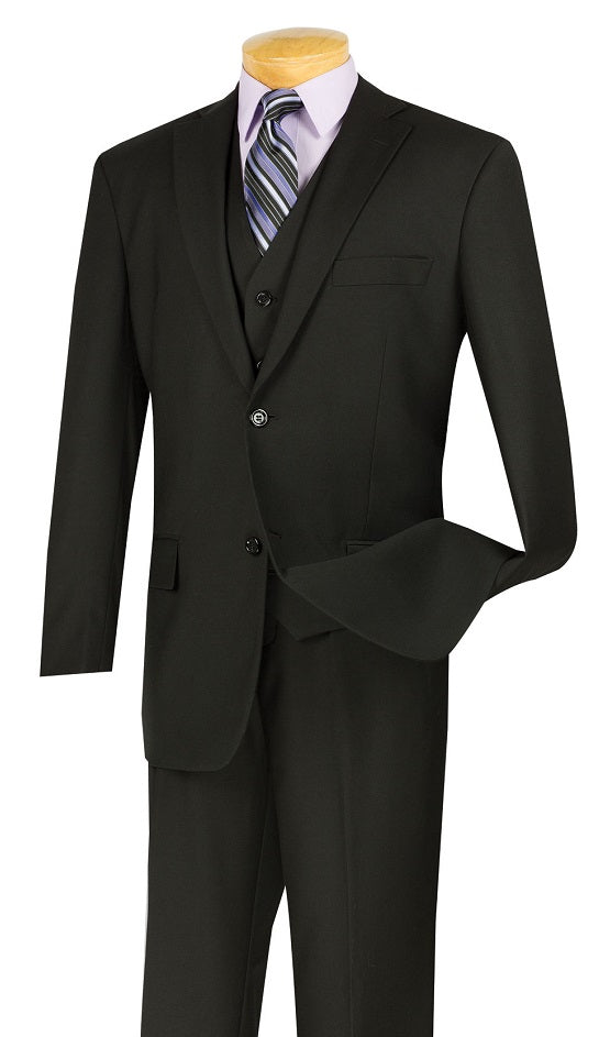 Black 3 Piece Suit for Men with Flat Front Pants Vinci V2TR