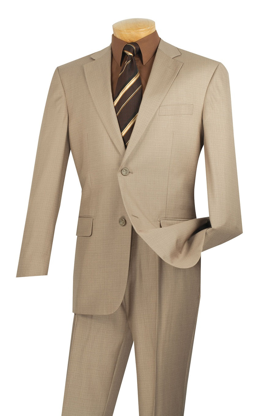 Men's Beige Executive Suit Flat Front Pants Texture Fabric 2LK-1