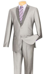 Men's Shiny Gray Silver Slim Fit Prom Party Suit S2PS-1
